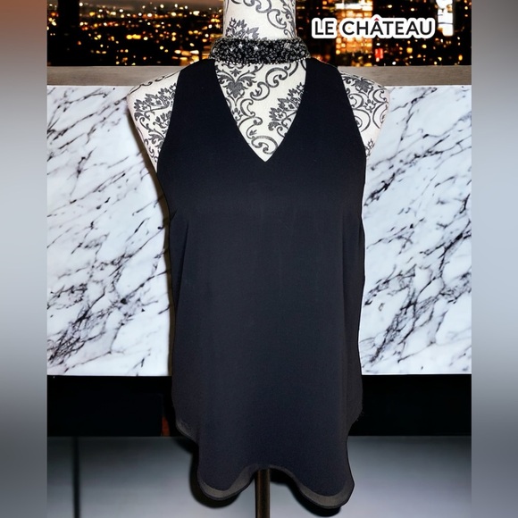 le chateau Tops - LE CHATEAU Women’s Rhinestone Collar Sleeveless Blouse- XSmall